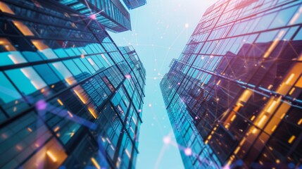 Poster - High-rise buildings with a visible web of wireless network connections