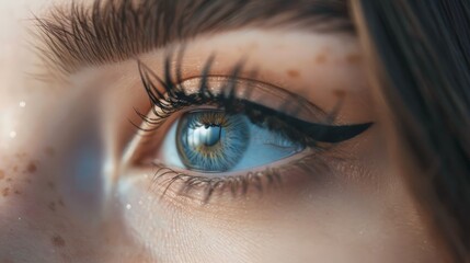 Wall Mural - Intense close-up of woman's eyes with lush false eyelashes