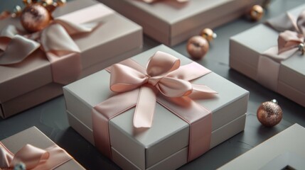 Poster - Luxury beauty product boxes with satin ribbons, high-quality materials.