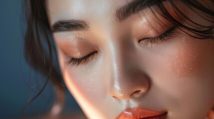 Poster - Luxurious Asian beauty with shimmering eyeshadow and perfect brows