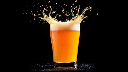 Beer splash captured in refreshing, invigorating style, with glass and liquid appearing cool and crisp