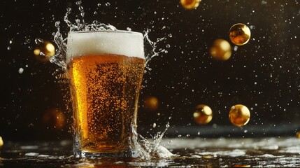 Wall Mural - A glass of beer with an abstract splash, the liquid twisting and swirling in unpredictable ways