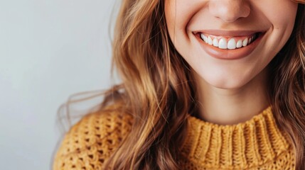 Poster - Woman with a perfect white smile in casual clothes