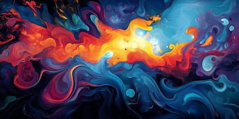 Poster - Abstract art with swirling blue and orange colors.