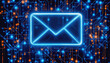 © sun - Neon email icon floating above intricate circuits, representing digital communication technology