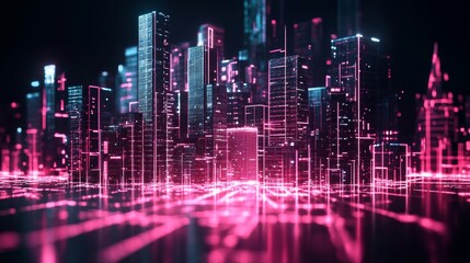 Wall Mural - Neon-lit futuristic cityscape, displaying advanced architecture and technology