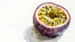 © JK_kyoto - A vibrant watercolor illustration of a passion fruit, showcasing its rich colors and unique interior texture.