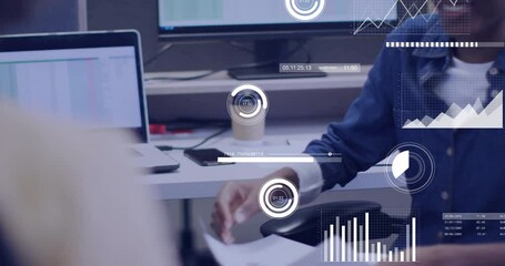 Poster - Animation of data processing over diverse business people in office