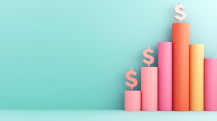 Colorful bar graph with dollar signs showing growth, perfect for financial themes and business presentations.