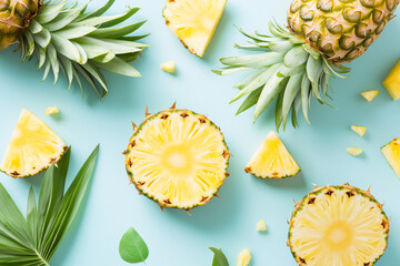 Wall Mural - pineapple slices on a blue background