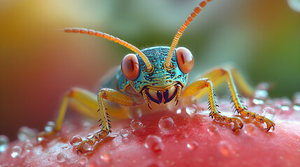 Wall Mural - grasshoppers land on apples