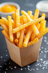 Wall Mural - A container of french fries with salt on top