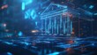 © Thanakan - Futuristic digital financial system concept with holographic bank and blockchain technology in a virtual environment.
