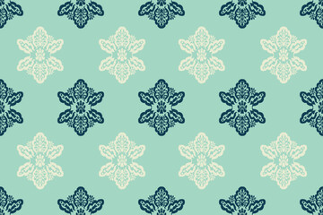 Ikat floral vintage design embroidary seamless pattern on background vector illustration.Ikat ethnic oriental embroidery traditional.Indian Ikat pattern Aztec style retro. design for texture,fabric.