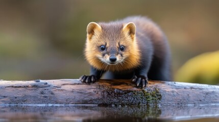 Canvas Print - A small animal standing on a log in the water, AI