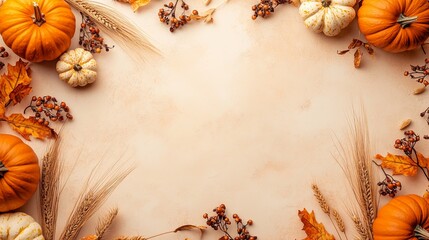 Wall Mural - Harvest Frame with Pumpkins and Dried Stems