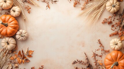 Wall Mural - Harvest Frame with Pumpkins and Dried Stems