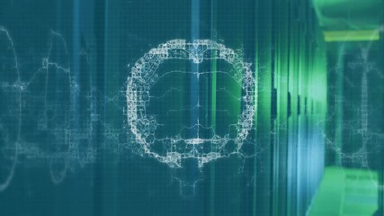 Wall Mural - Animation of human brain and dna strand over computer servers