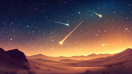 Wall Mural - Beautiful Meteor shower in the dark sky at night background. 