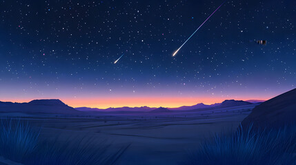 Wall Mural - Beautiful Meteor shower in the dark sky at night background. 