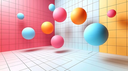 A modern 3D papercraft bubble chart, multicolored paper spheres of different sizes floating at varying heights, suspended above a clean paper grid, soft lighting casting subtle shadows,