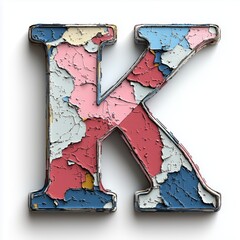 Sticker - Distressed Colorful Letter K with Peeling Paint