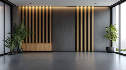 Modern void with a wall of gray slats