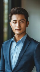 Young Asian businessman in formal wear portrait of confident businessman in office professional business attire, emphasizing confidence and success, Generative AI