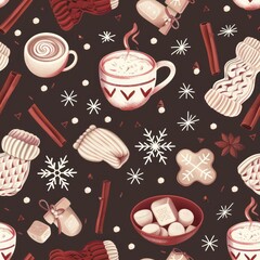 Cozy winter pattern featuring elements like snowflakes By Generated AI