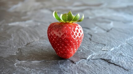 Wall Mural - Fresh, Ripe Strawberry Isolated on a Dark, Textured Background Close-Up with Natural Lighting