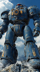 In the Japanese tokusatsu style of the Showa period, present the image of a huge robot