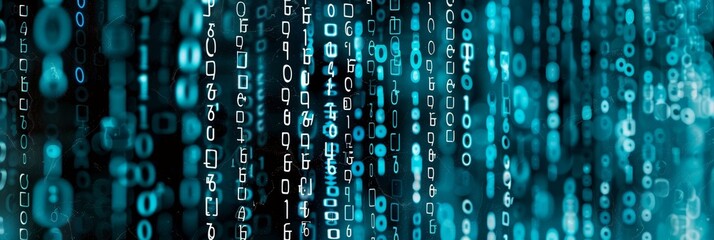 digital rain abstract background of falling binary code in cyberspace, representing data flow.