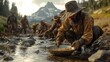 © gankevstock - Prospectors panning for gold in a mountain stream during the gold rush