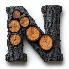 Sticker - Wooden Letter N with Log Cross Sections