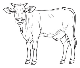 Hand drawn animal outline illustration black and white cow