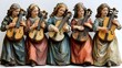 © Micro - Five intricately detailed figurines of female musicians, each holding a string instrument, forming a harmonious ensemble.
