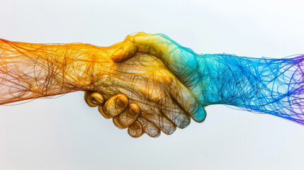 shake hands in a rainbow-colored wire frame, transparent