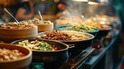 Food Market Stalls with Various Dishes