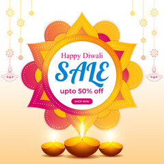 Wall Mural - Vector illustration of Happy Diwali Sale social media feed template