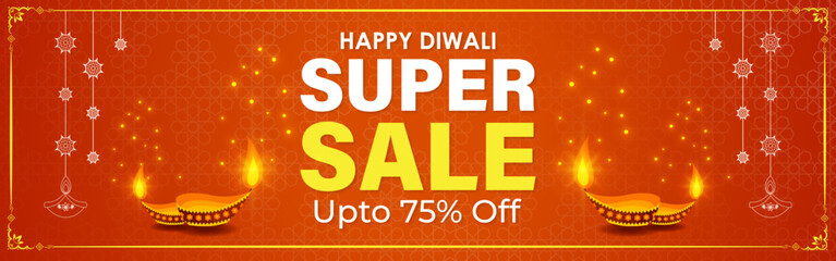 Wall Mural - Vector illustration of Happy Diwali Sale social media feed template