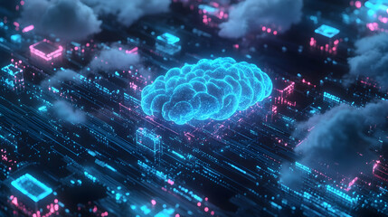 Wall Mural - AI technology and machine learning, futuristic AI brain and business intelligence with cloud data management