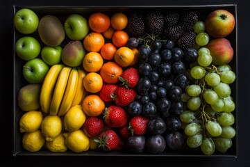 Wall Mural - View of a flat overhead view of lots of colourful fruits. Generative stock