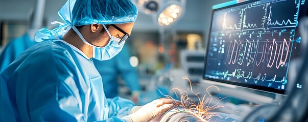 Wall Mural - Surgeon operating in hospital operating room.