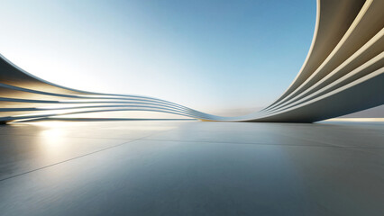 3d render of abstract curve structure futuristic architecture with empty concrete floor