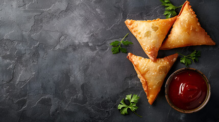 Bread Samosa with Copy Space for Ketchup