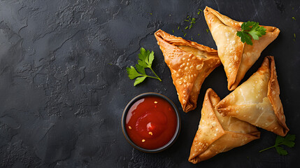 Bread Samosa with Copy Space for Ketchup