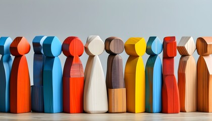 Wall Mural - Diverse and Equal: A Vibrant Collection of Colorful Wooden Figures