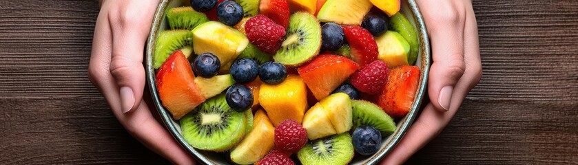 A close-up of hands holding a bowl of fresh fruit salad, emphasizing nutrition