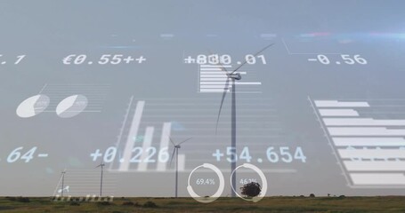 Sticker - Animation of financial data processing over wind turbines on field