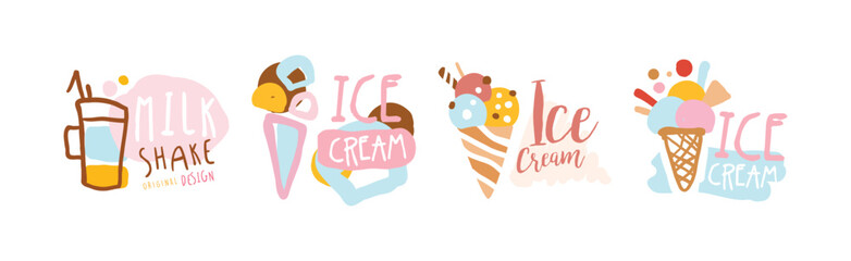 Sticker - Milk Shake and Ice Cream Logo Original Design Vector Set